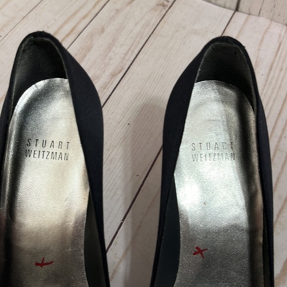Stuart Weitzman Black Satin 3” Heels Leather Bottom Soles Size 6 - Picture 8 of 10